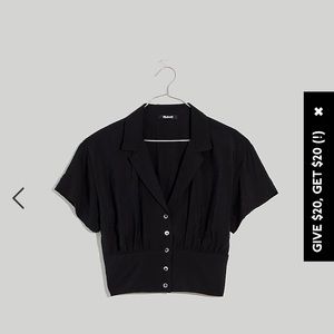 Madewell Drapey Banded-Bottom Button-Down Top sz M black